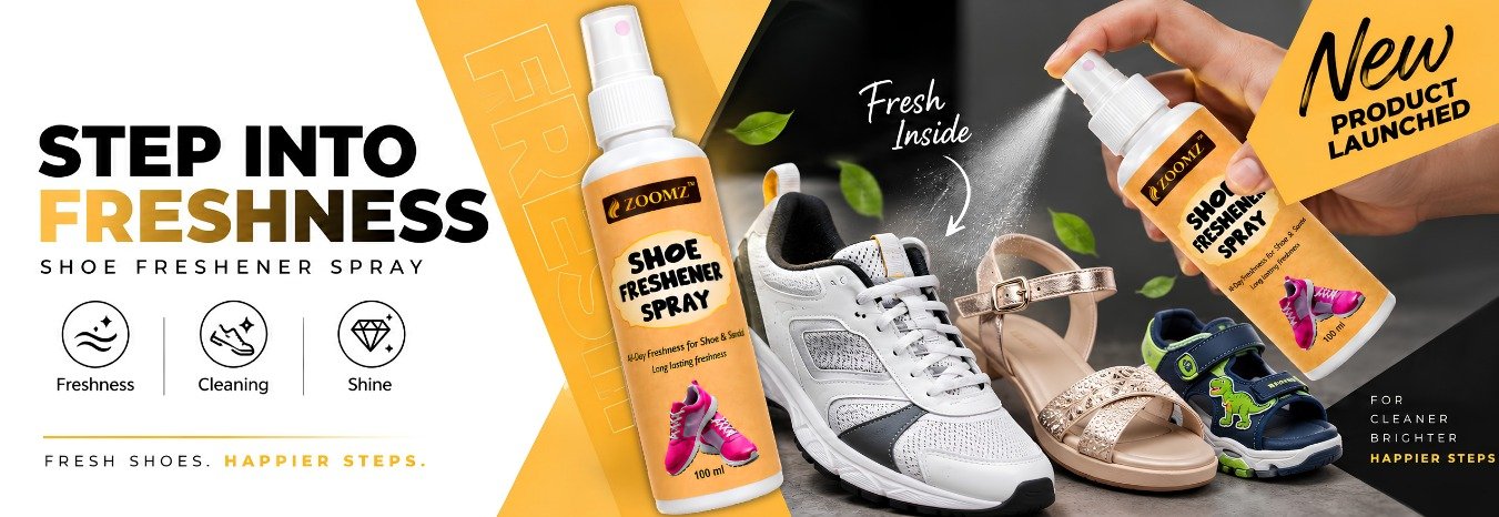 Step into freshness — ZOOMZ Shoe Freshener Spray. Fresh shoes, happier steps.
